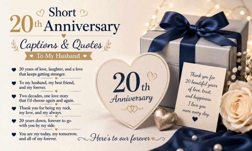 short 20th Wedding Anniversary caption and quotes