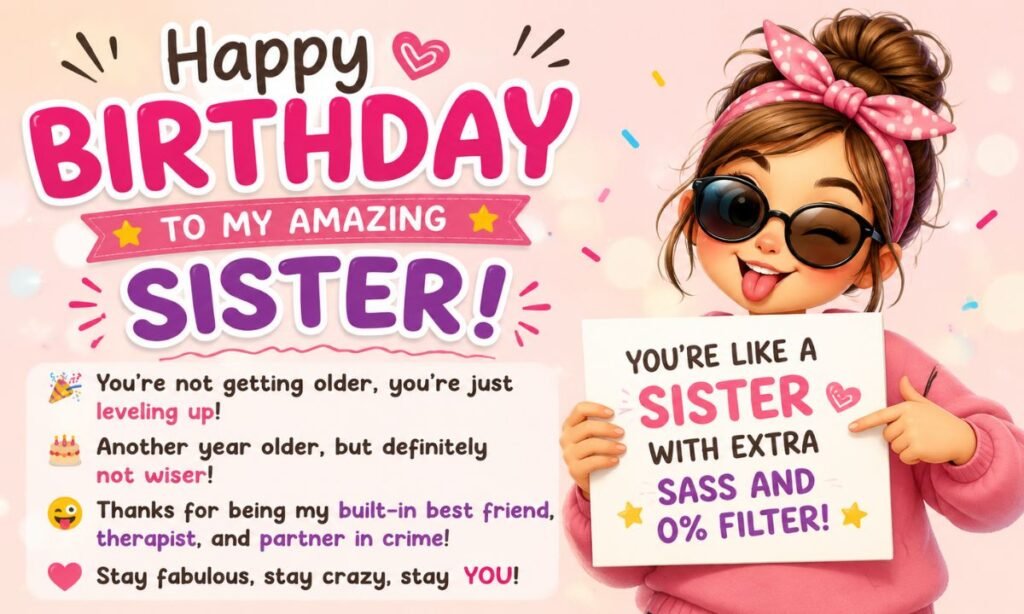 Funny Birthday Wishes for Sister