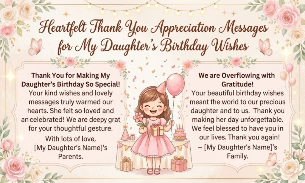 Heartfelt Thank You Appreciation Messages for My Daughter’s Birthday Wishes 