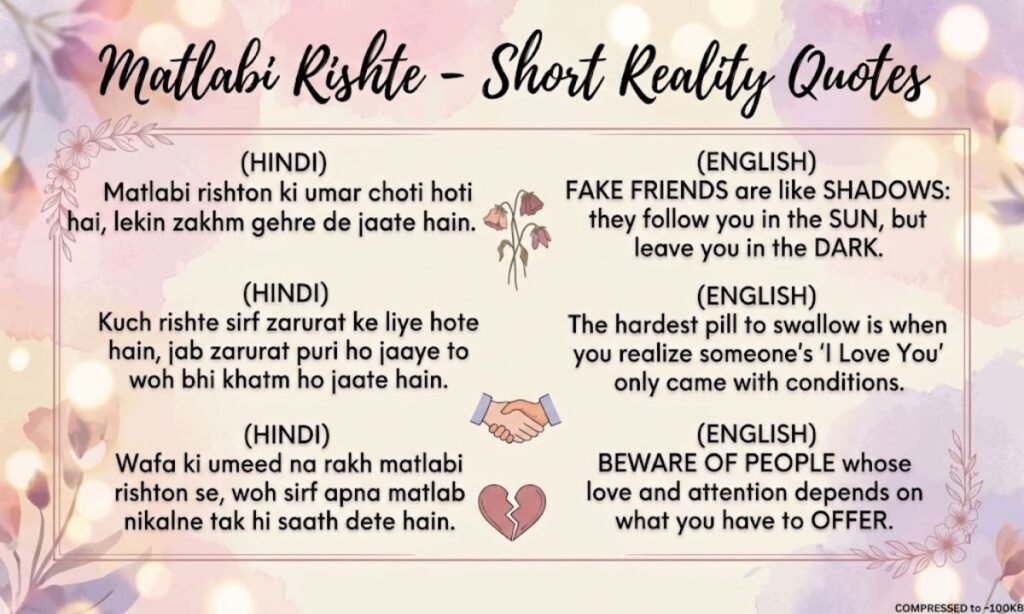 Short Reality Quotes on Matlabi Rishte 